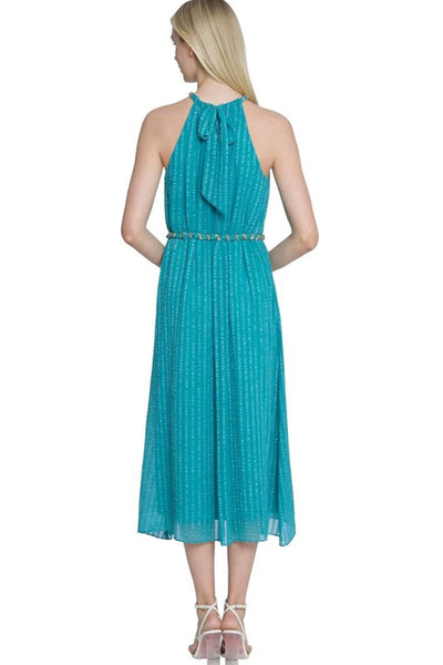 Turquoise Halter Halter Neck Side Tie Midi Dress with Chain Detail by Maggy London G6028M
