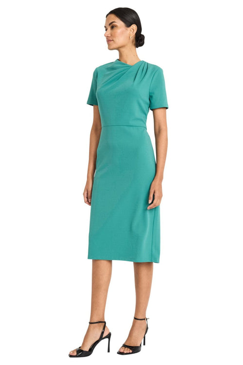 Pleated Neck North Sea Short Sleeve Sheath Dress by Maggy London G6124M