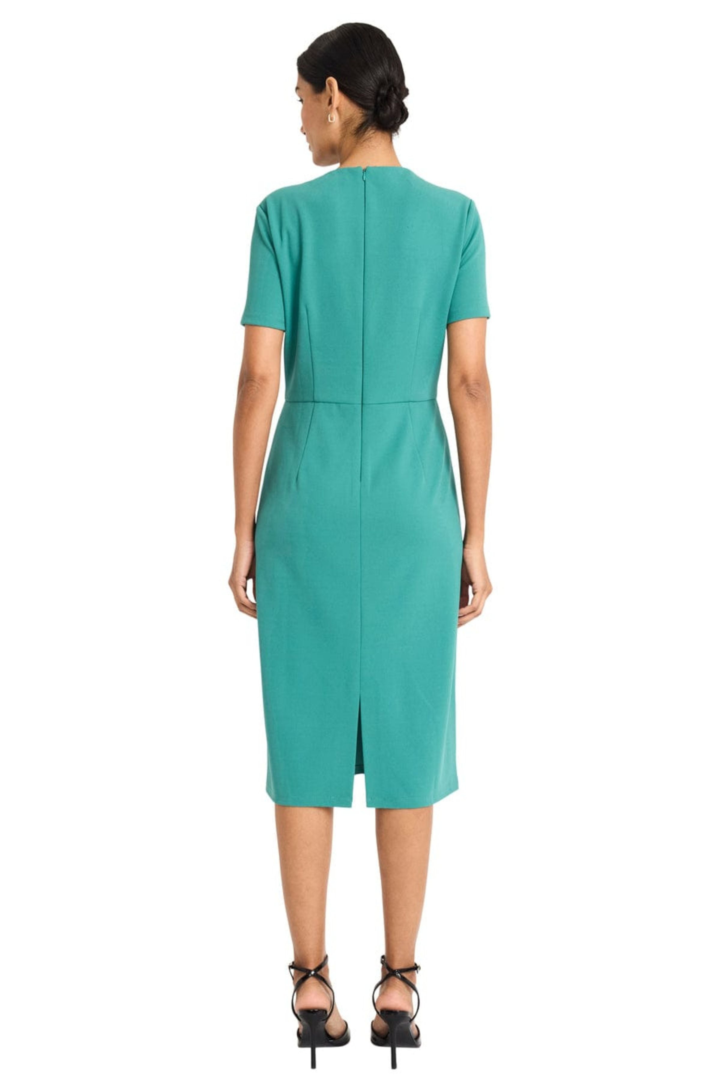 Pleated Neck North Sea Short Sleeve Sheath Dress by Maggy London G6124M