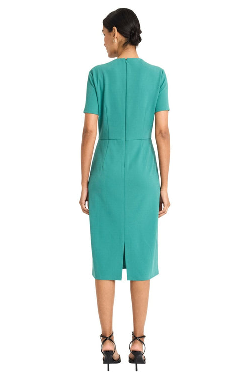 Pleated Neck North Sea Short Sleeve Sheath Dress by Maggy London G6124M