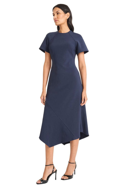 Short Sleeve Midi Navy Blazer High Low A-Line Dress by Maggy London G6136M