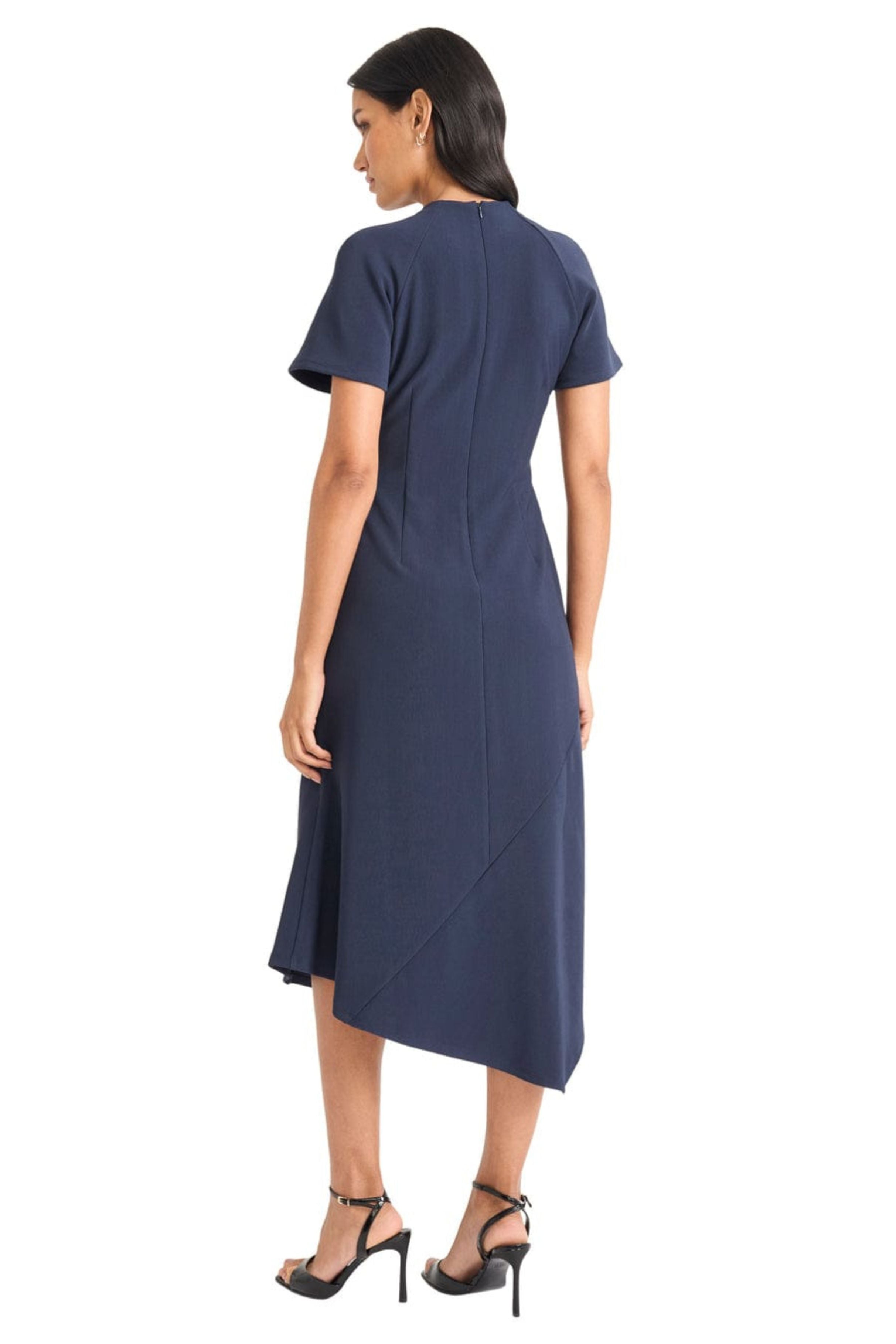 Short Sleeve Midi Navy Blazer High Low A-Line Dress by Maggy London G6136M