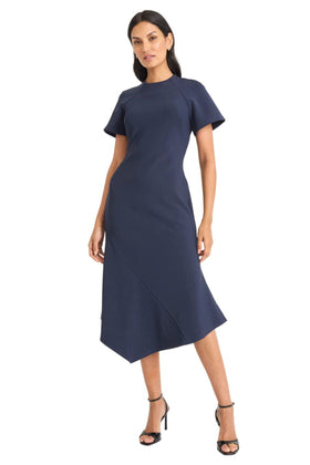 Maggy London G6136M Short Sleeve Midi Navy Blazer High Low A-Line Dress