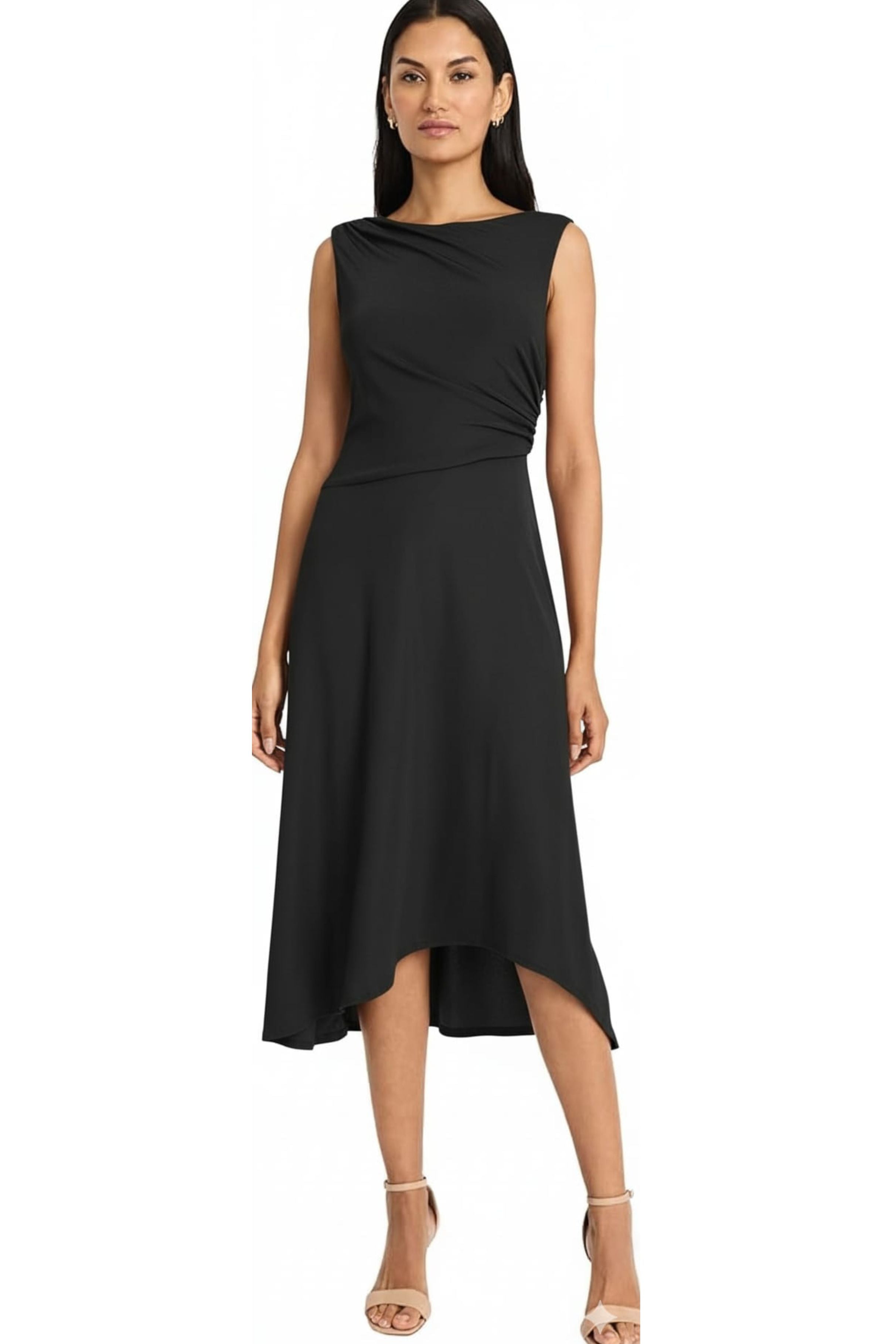 Maggy London G6137M Sleeveless High-Low Black Jersey Midi Dress