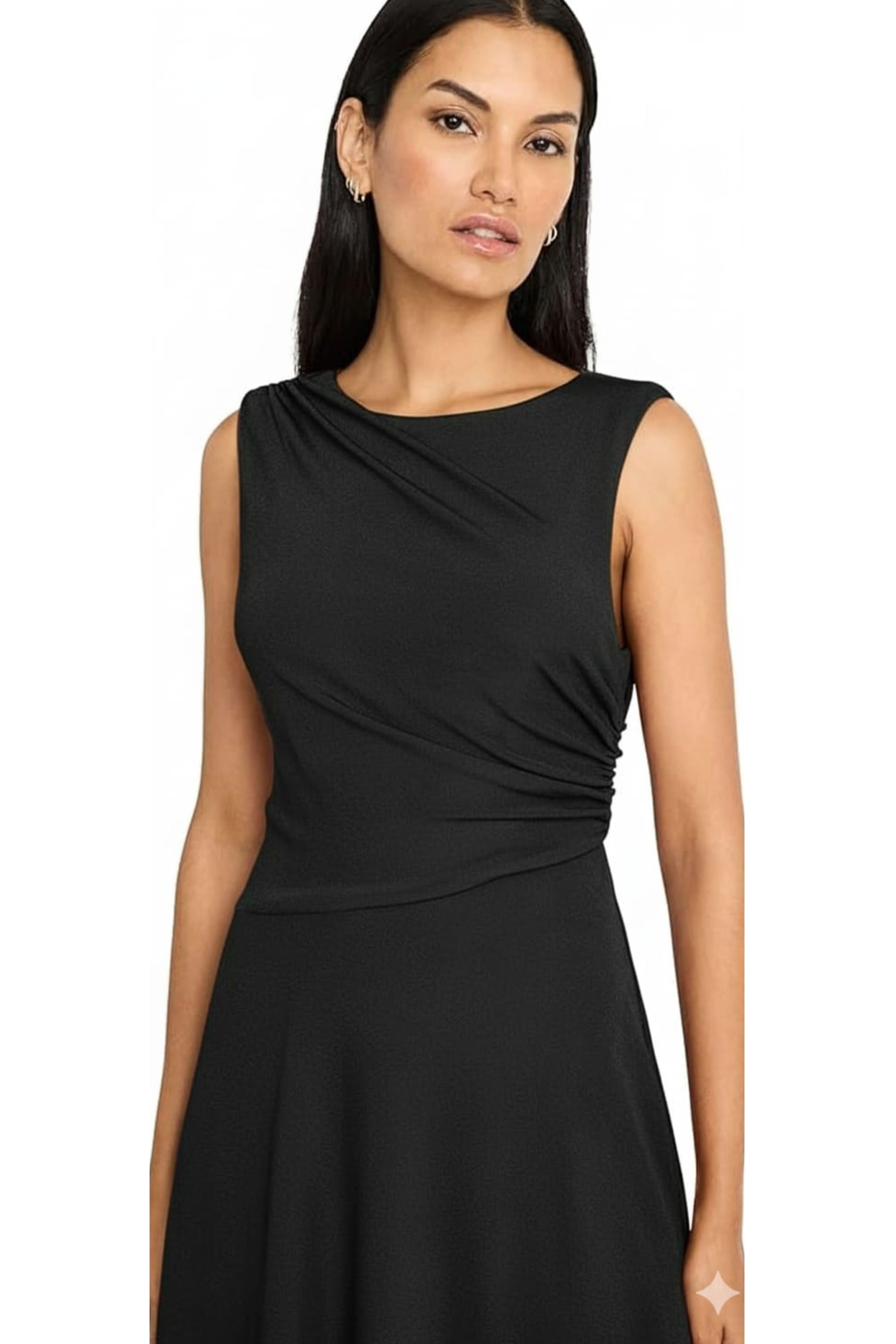 Sleeveless High-Low Black Jersey Midi Dress by Maggy London G6137M