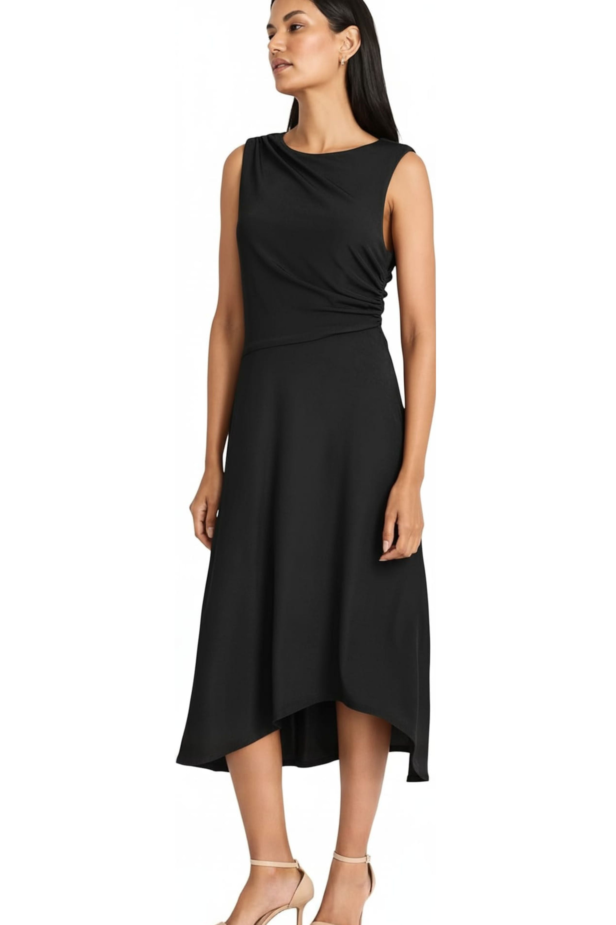 Sleeveless High-Low Black Jersey Midi Dress by Maggy London G6137M