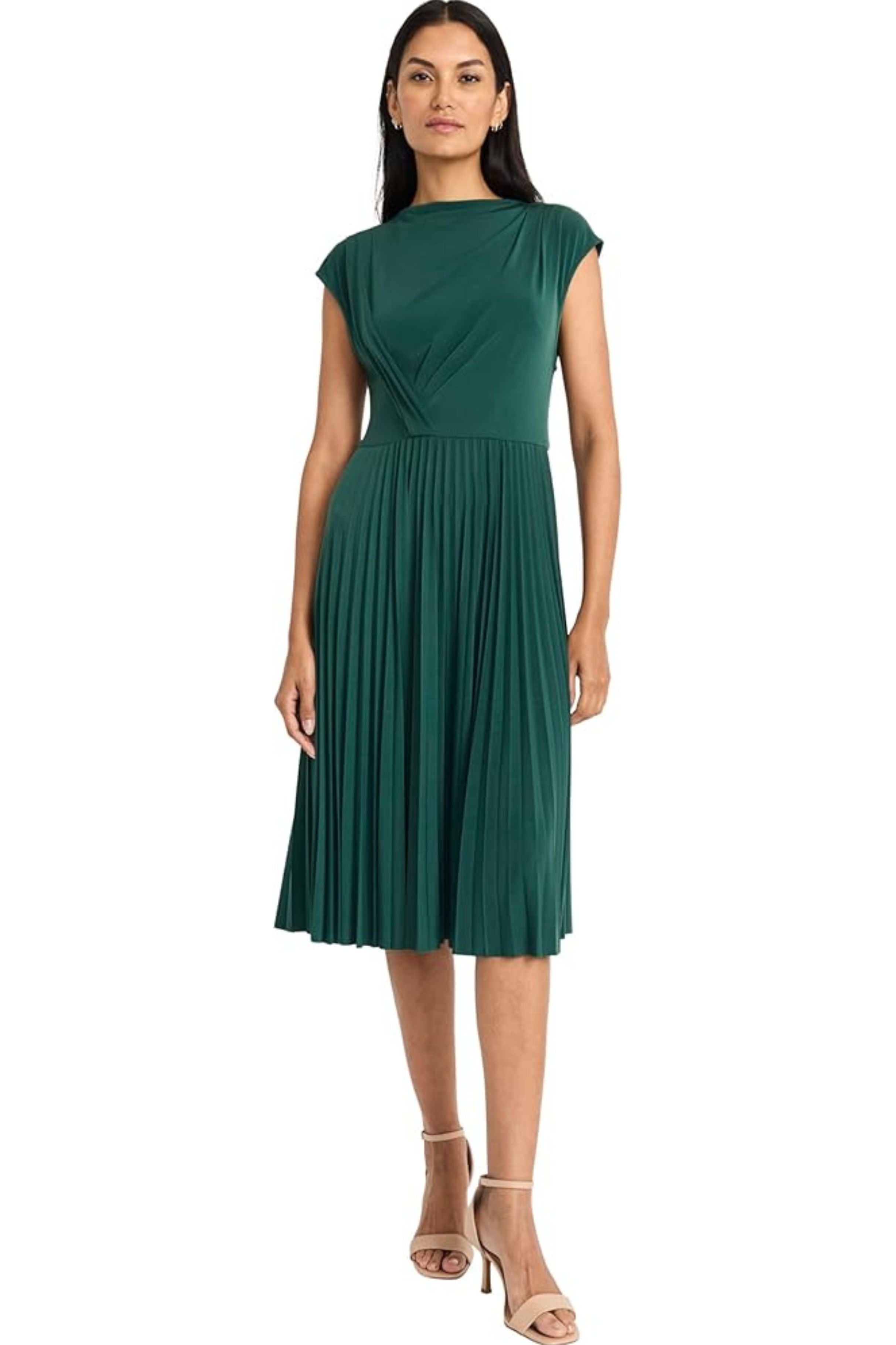 Pleated Cap Sleeve Pine Grove Jersey Midi Dress by Maggy London G6193M