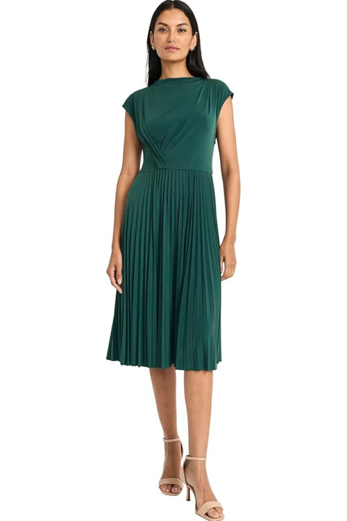 Pleated Cap Sleeve Pine Grove Jersey Midi Dress by Maggy London G6193M