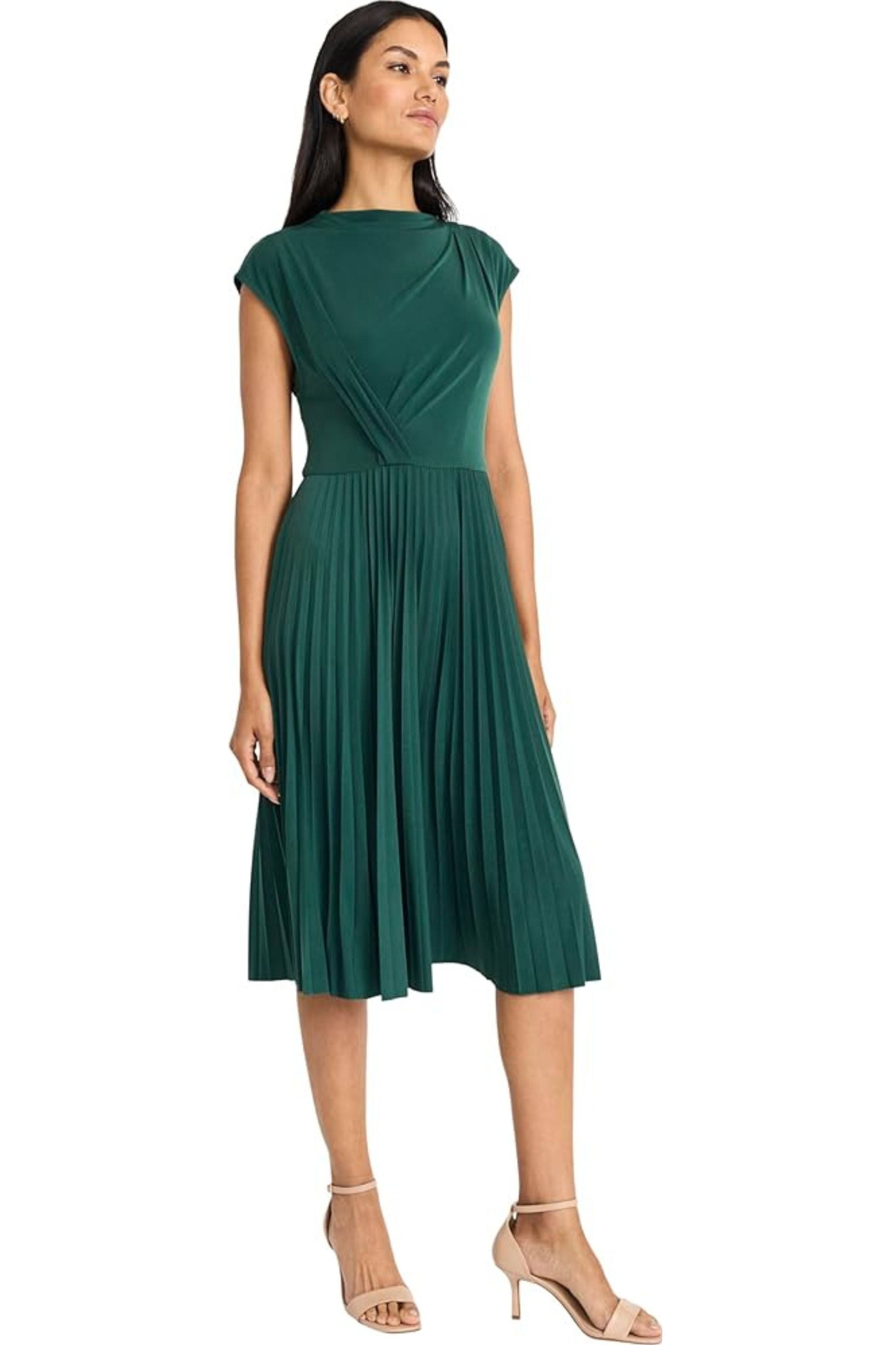 Pleated Cap Sleeve Pine Grove Jersey Midi Dress by Maggy London G6193M