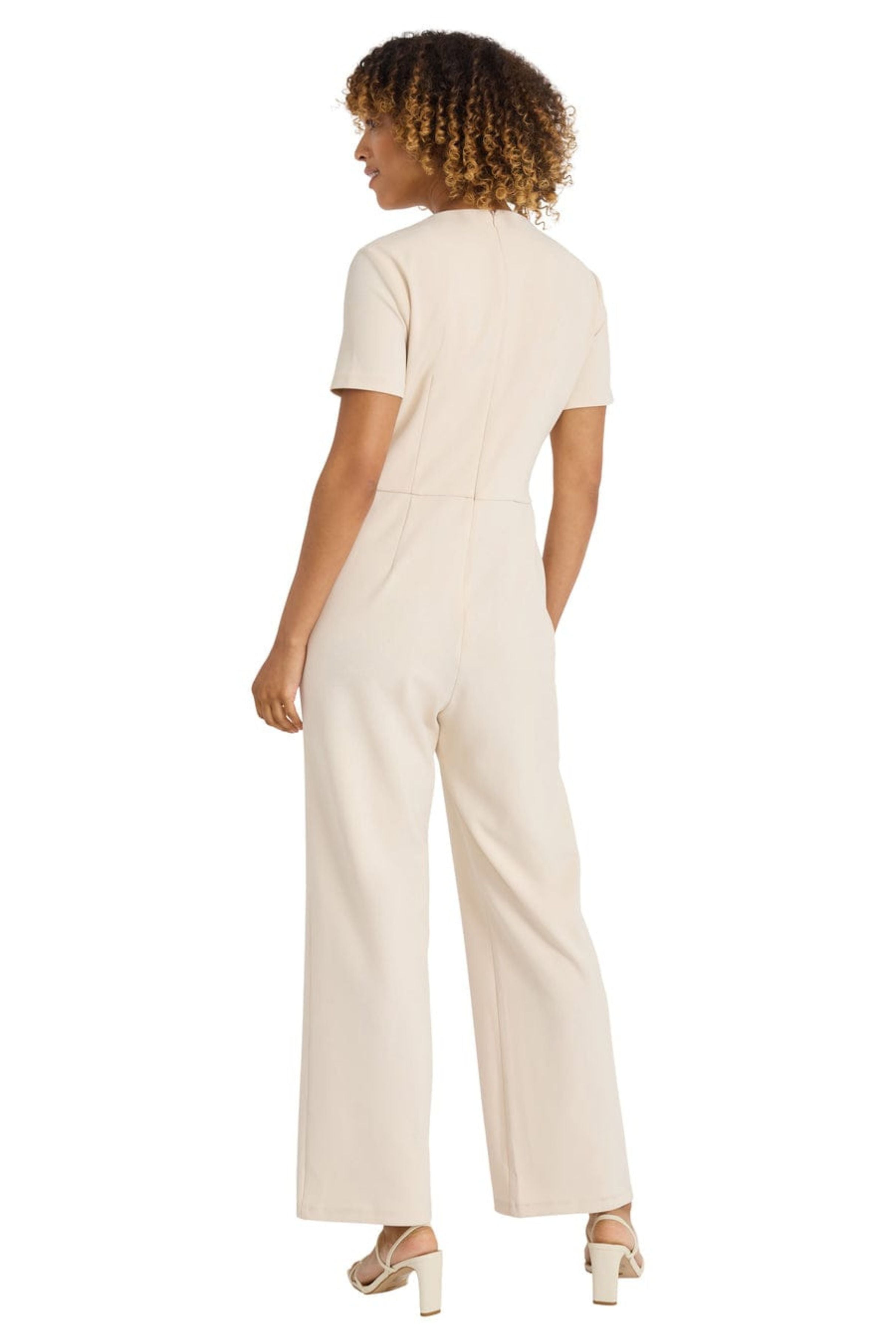 Short Sleeve Horn Pleated Scuba Crepe Jumpsuit by Maggy London G6230M