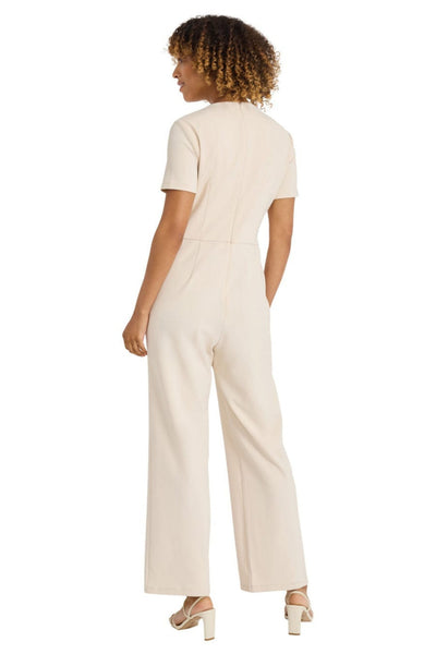 Short Sleeve Horn Pleated Scuba Crepe Jumpsuit by Maggy London G6230M