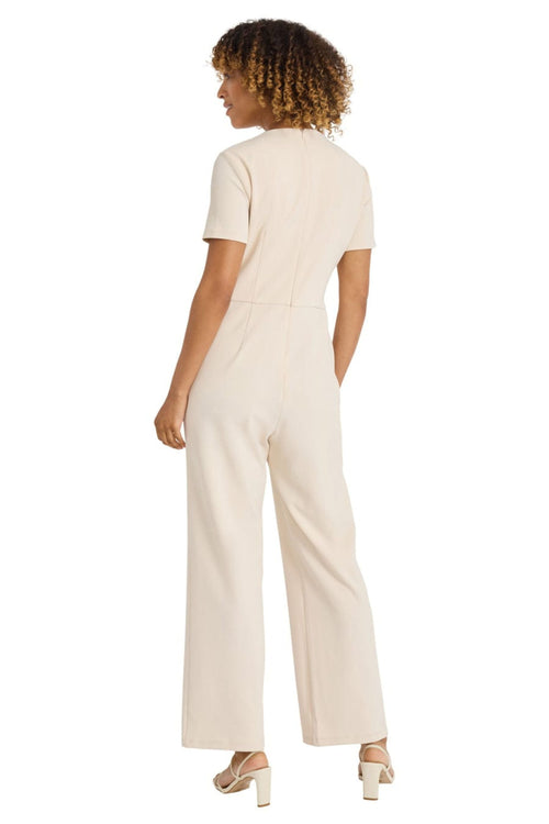 Short Sleeve Horn Pleated Scuba Crepe Jumpsuit by Maggy London G6230M