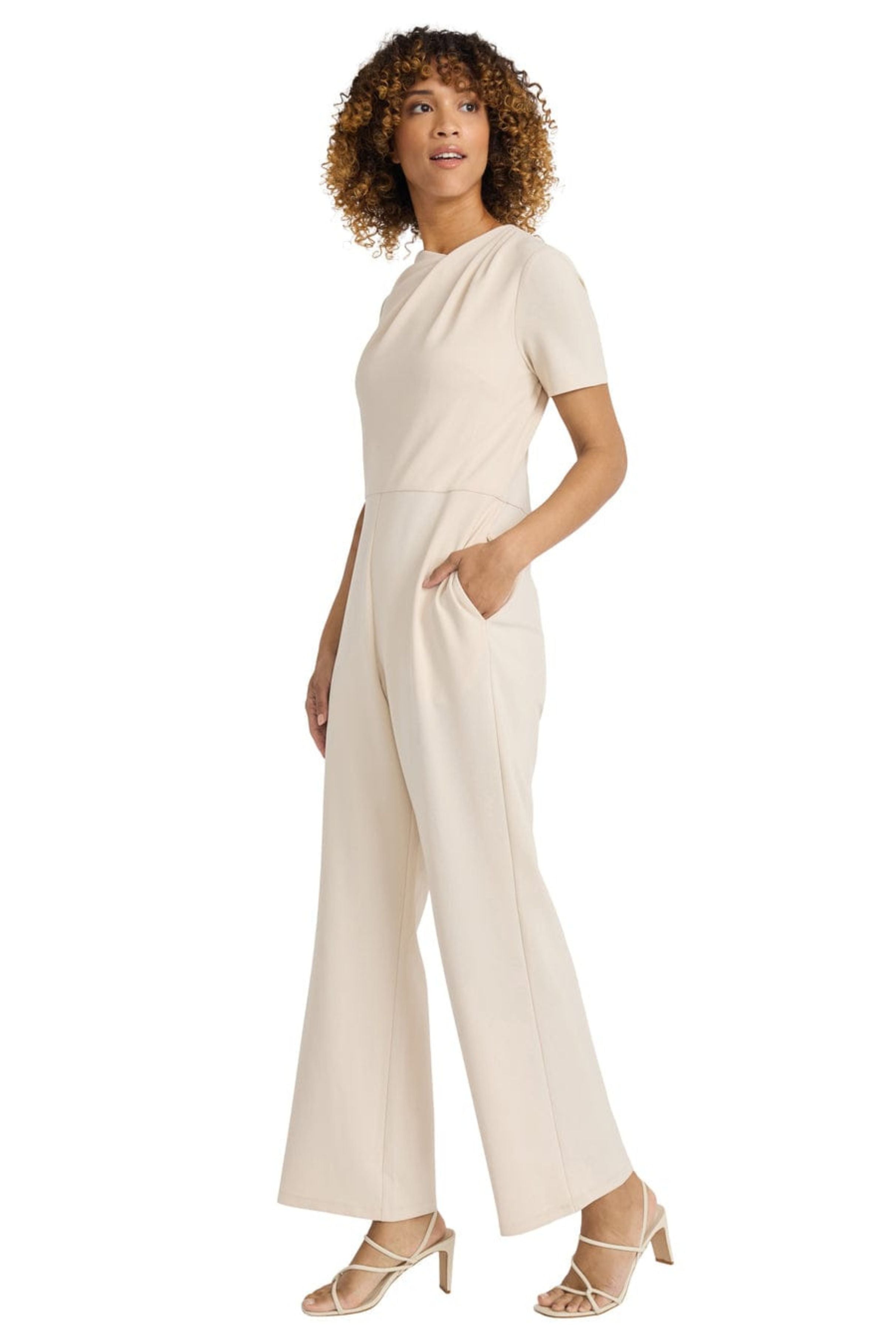 Short Sleeve Horn Pleated Scuba Crepe Jumpsuit by Maggy London G6230M