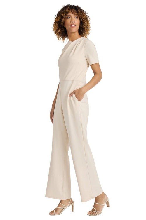 Short Sleeve Horn Pleated Scuba Crepe Jumpsuit by Maggy London G6230M