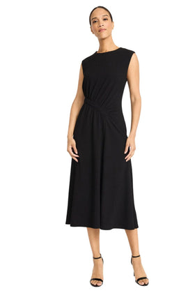 Maggy London G6305M Sleeveless A-Line Black Shirred Jersey Midi Dress