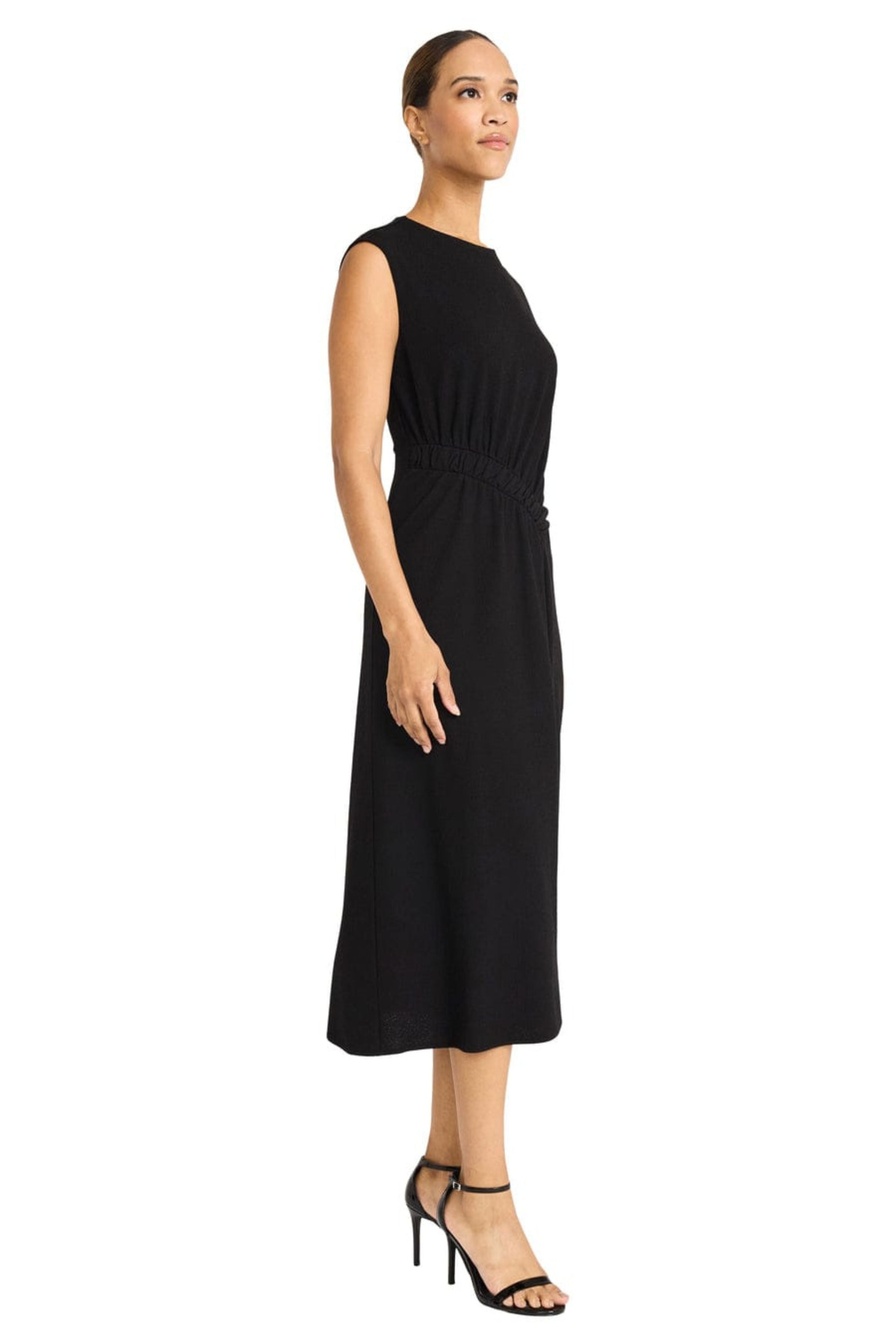 Sleeveless A-Line Black Shirred Jersey Midi Dress by Maggy London G6305M