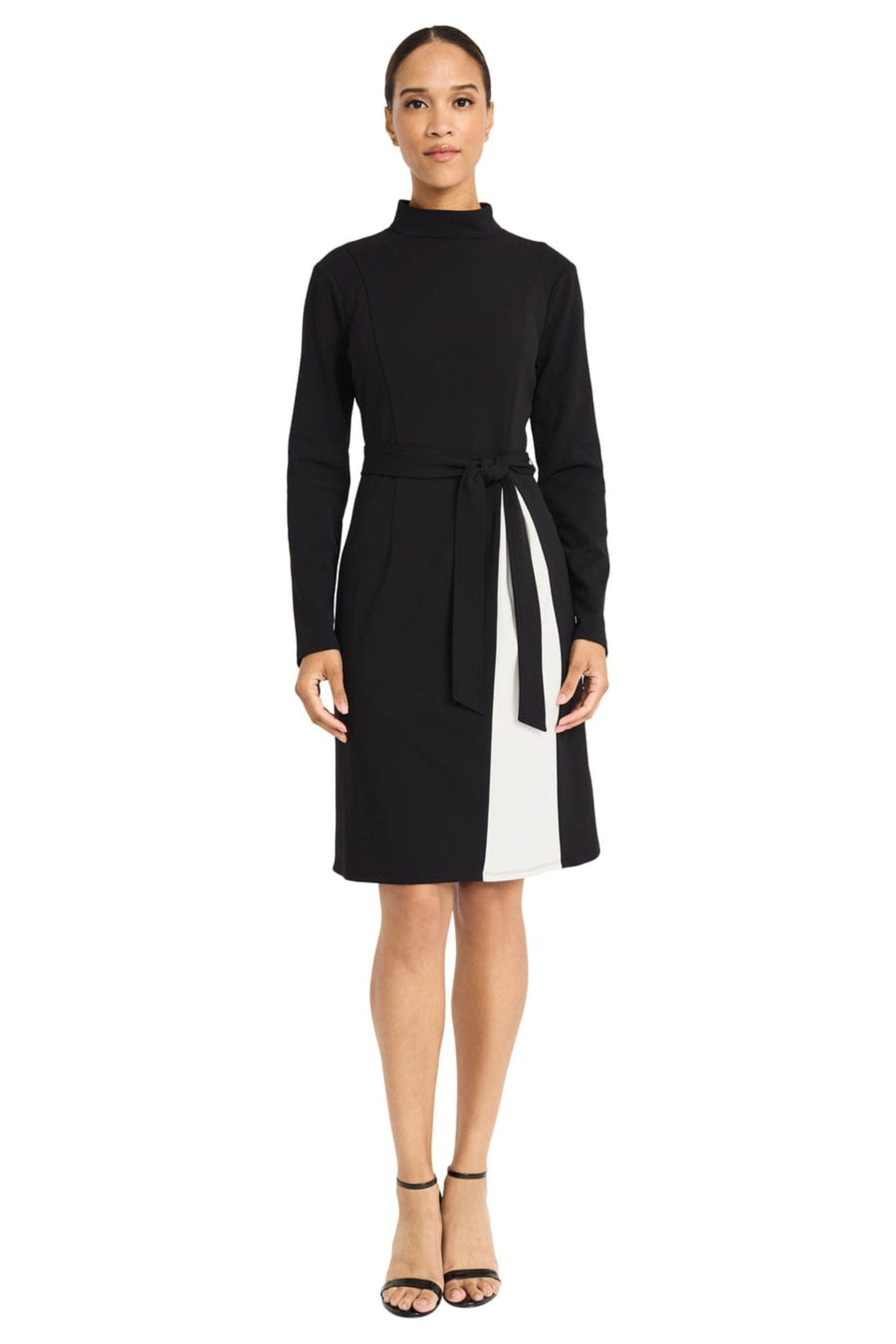maggy london dresses black Women's Waist Tie Contrast Midi Dress - valentine mini Double Breasted Satin Trimmed this dress offers comfortable Size:us-12