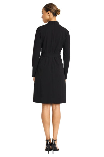 Color Block Long Sleeve Black Mock Neck Side Tie Scuba Crepe A-Line Dress by Maggy London G6306M