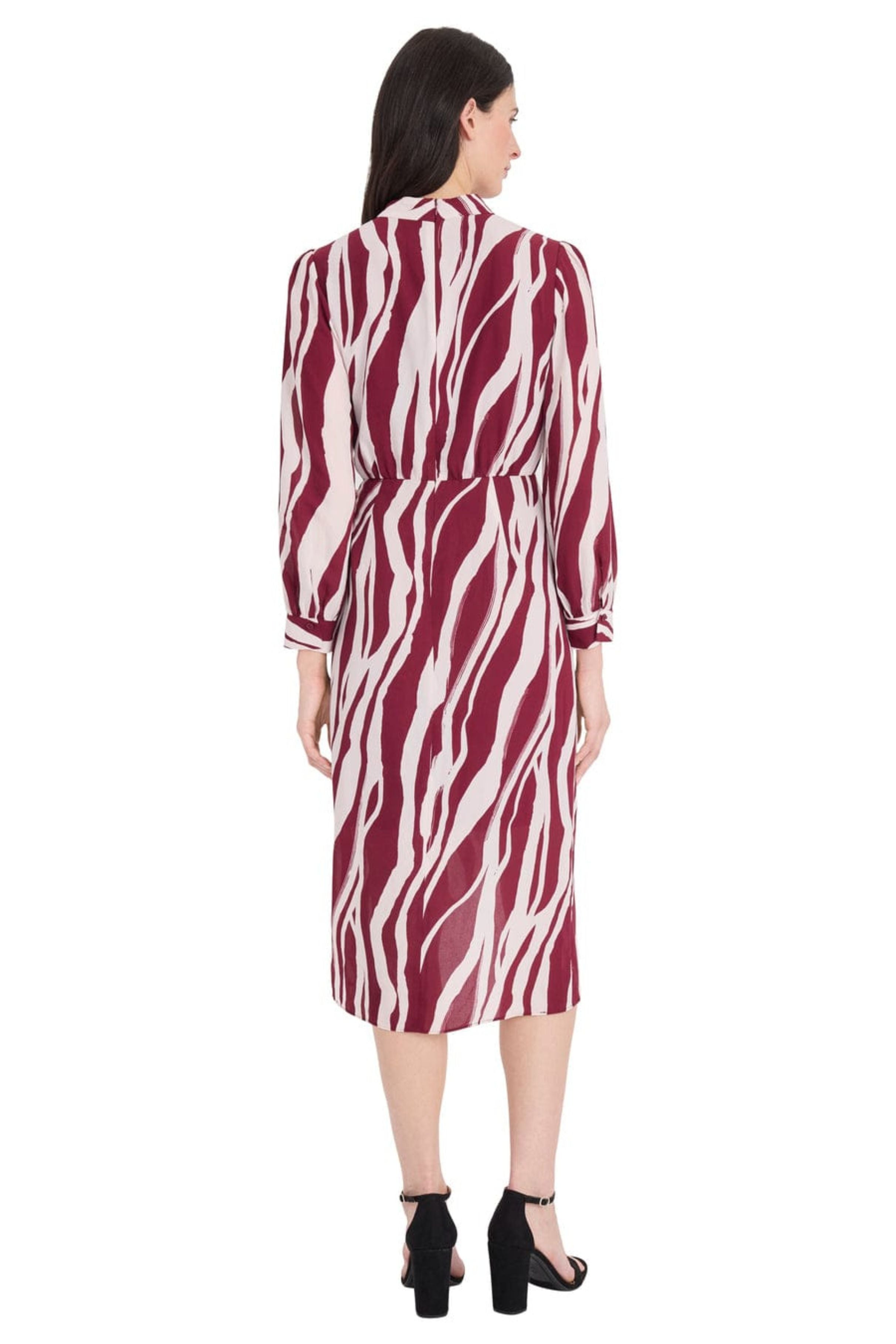 Animal Print Long Sleeve Black Cream and Cherry Blush Mock Neck Chiffon Midi Dress by Maggy London G6332M