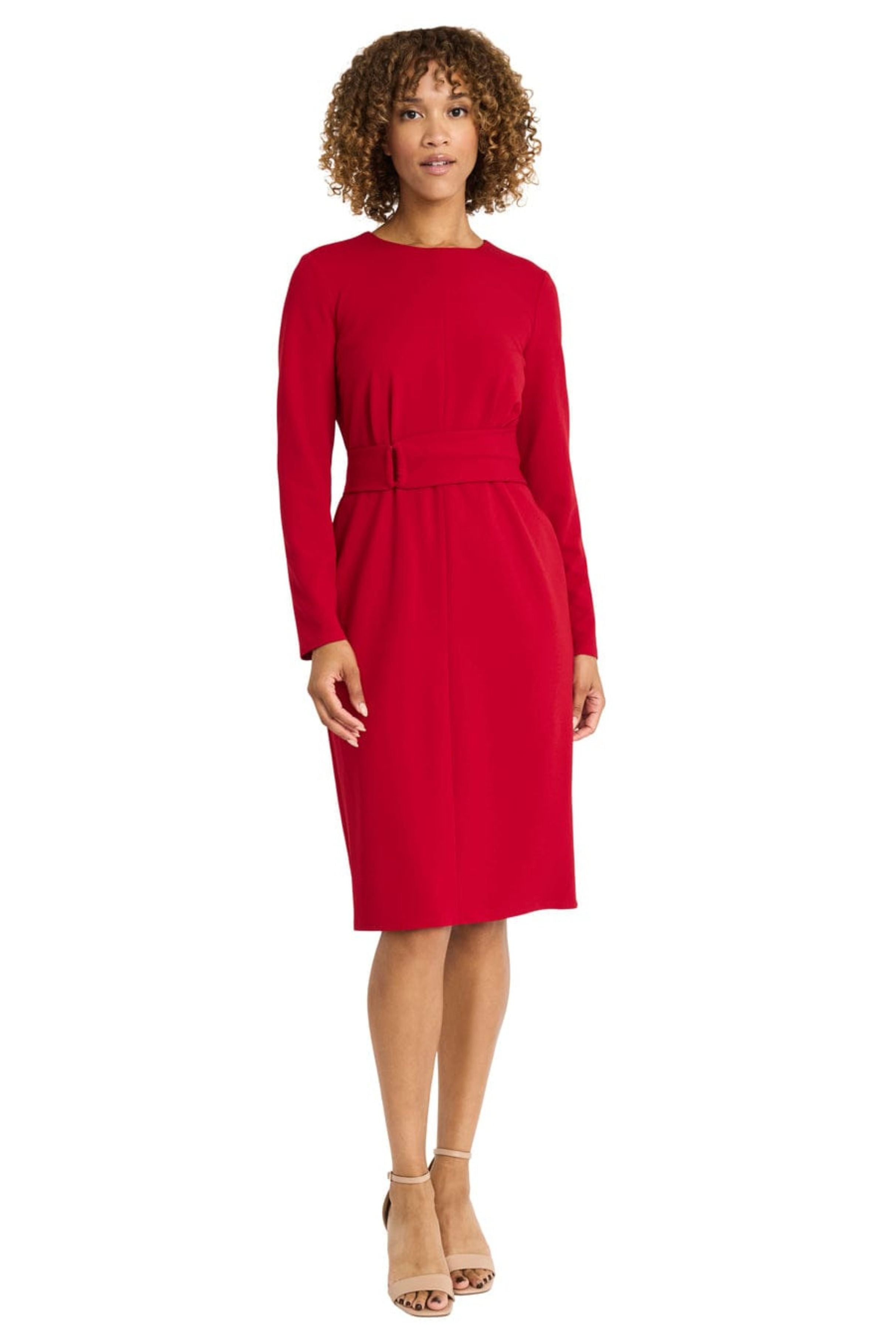 Long Sleeve Midi Cherry Scuba Crepe Sheath Dress by Maggy London G6334M