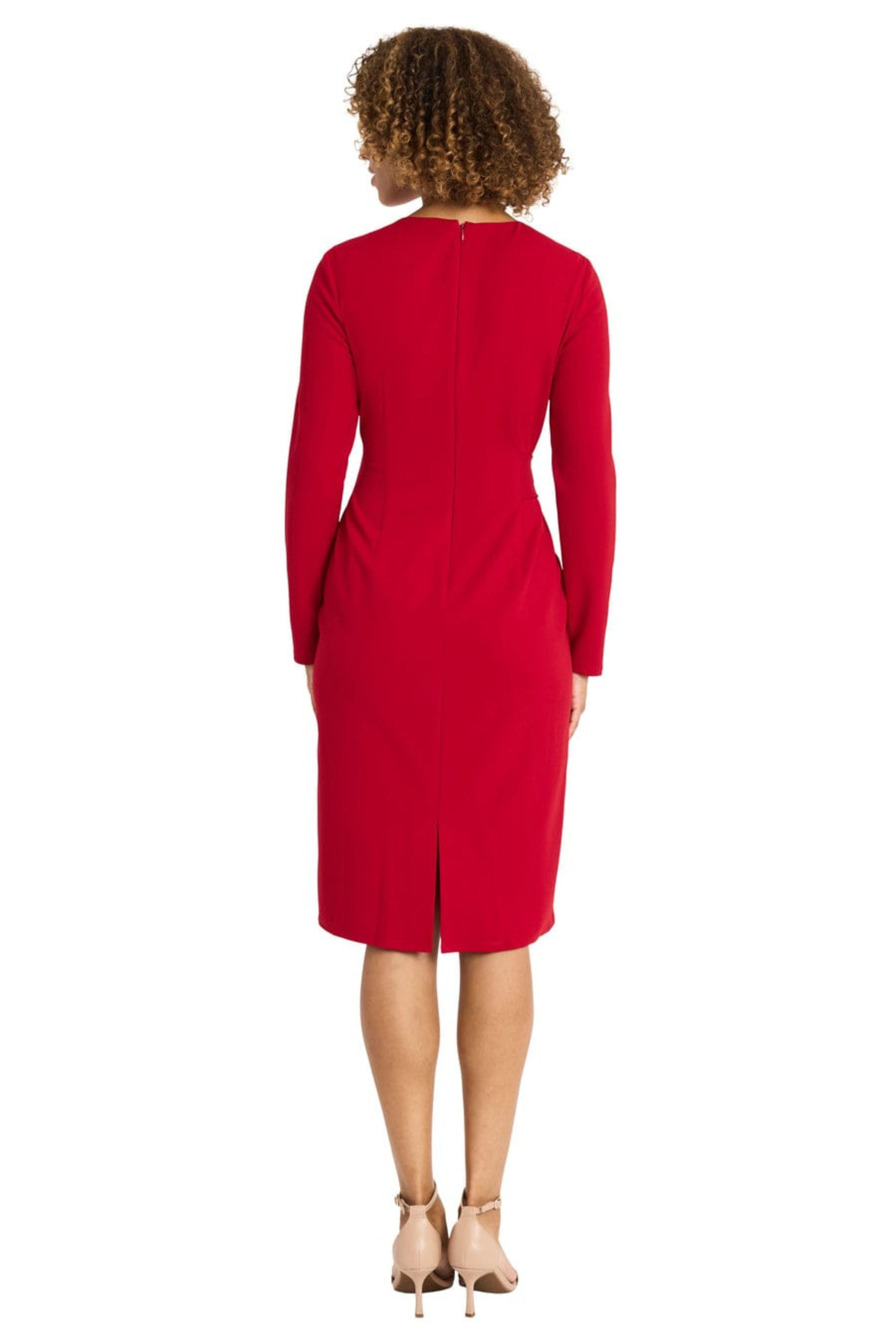 Long Sleeve Midi Cherry Scuba Crepe Sheath Dress by Maggy London G6334M