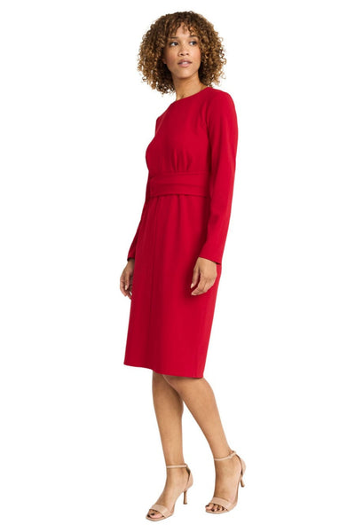 Long Sleeve Midi Cherry Scuba Crepe Sheath Dress by Maggy London G6334M
