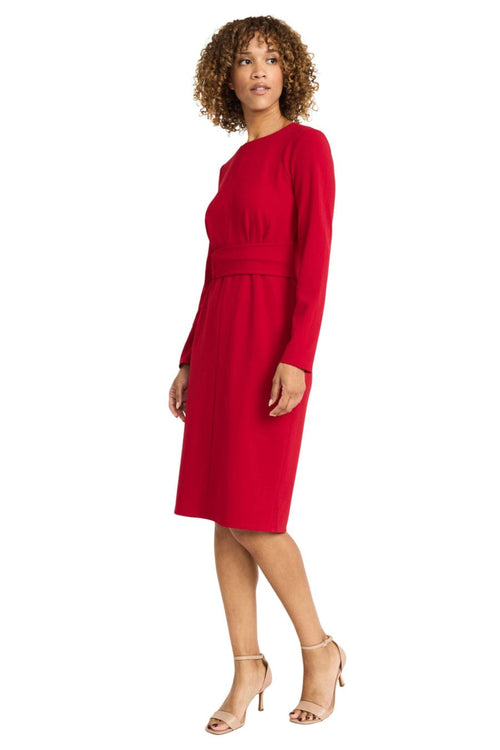 Long Sleeve Midi Cherry Scuba Crepe Sheath Dress by Maggy London G6334M