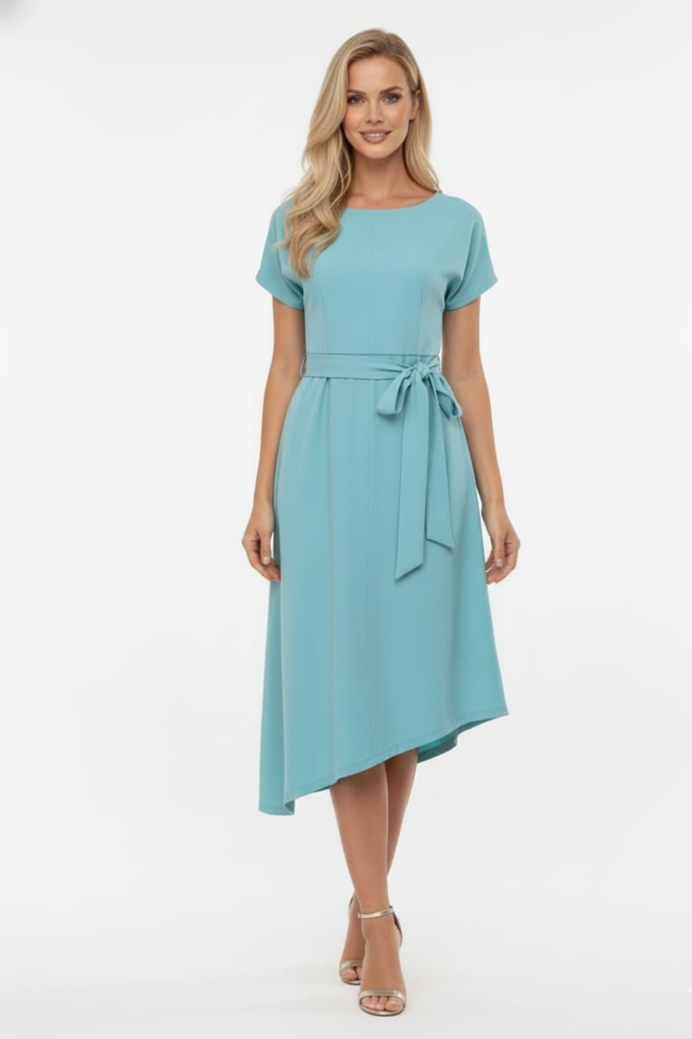 Maggy London G6352M Asymmetrical Hem Black and SEA BLUE Short Sleeve SEA BLUE / 18