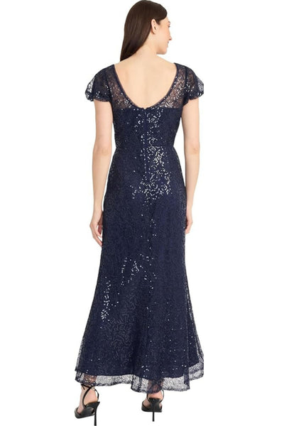 Sequin Full Length Navy Blazer Eclipse Lace Evening Dress by Maggy London G6402M