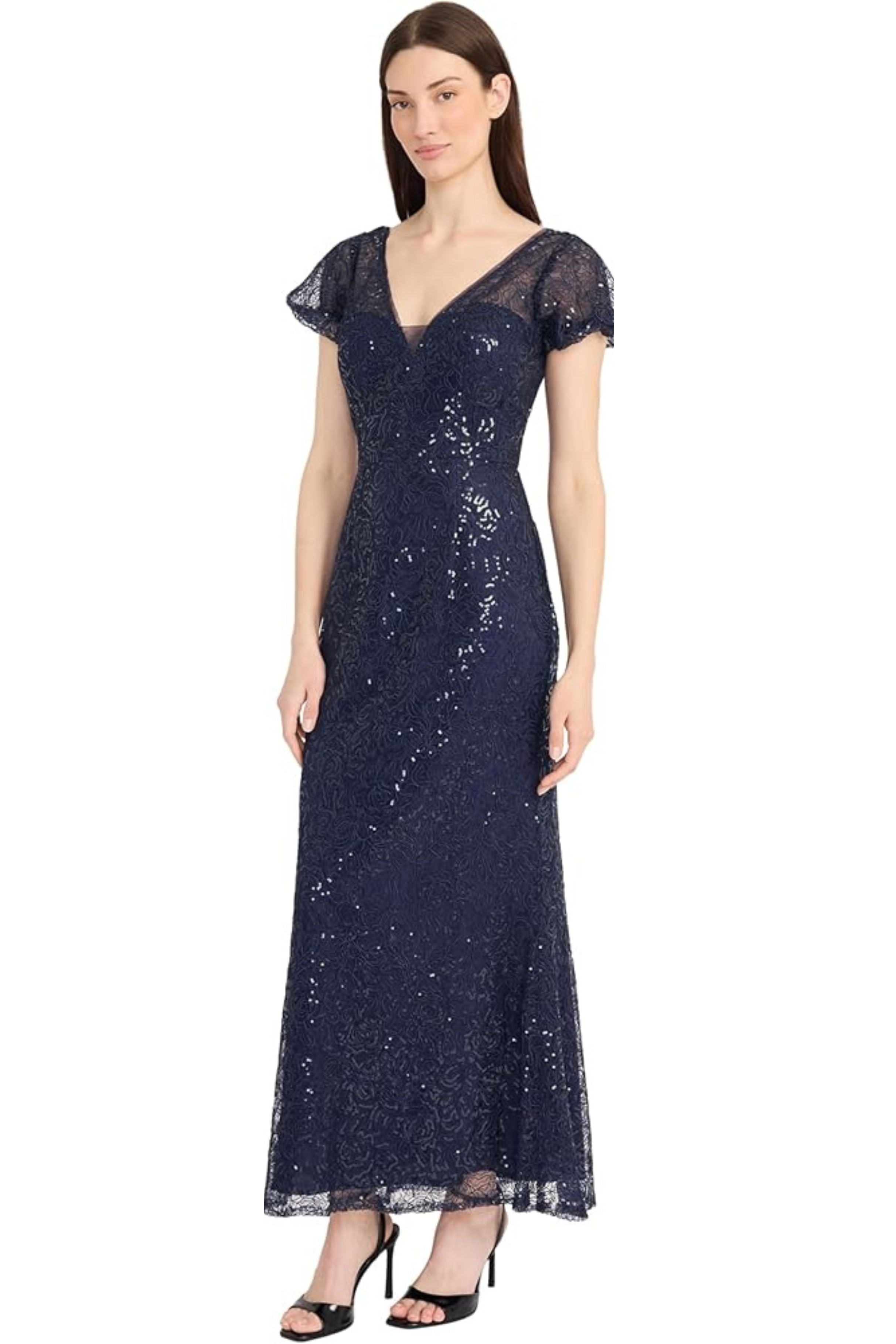 Sequin Full Length Navy Blazer Eclipse Lace Evening Dress by Maggy London G6402M