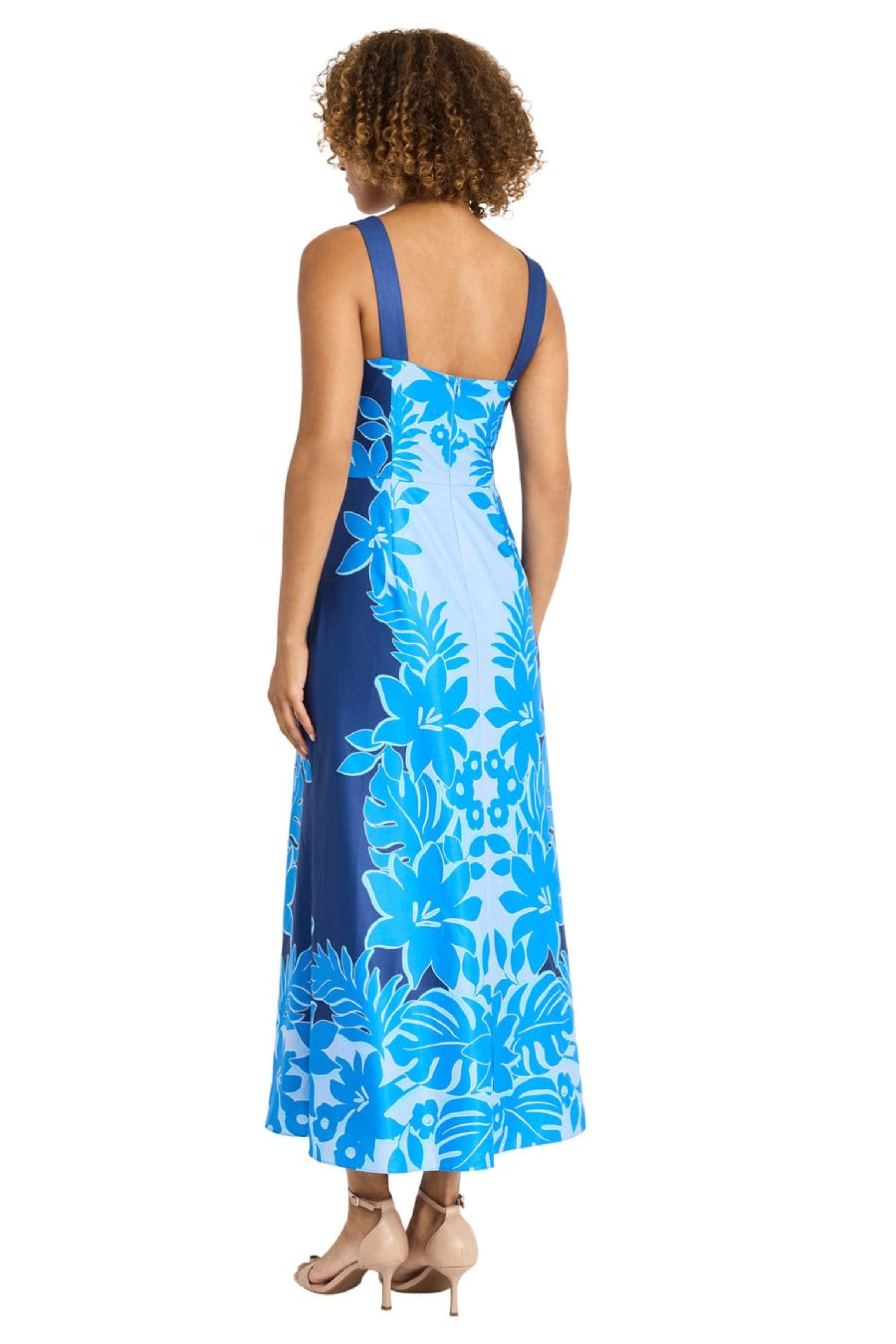 Tropical Floral Navy Blue Sleeveless Floral Print Maxi Dress by Maggy London G6462M