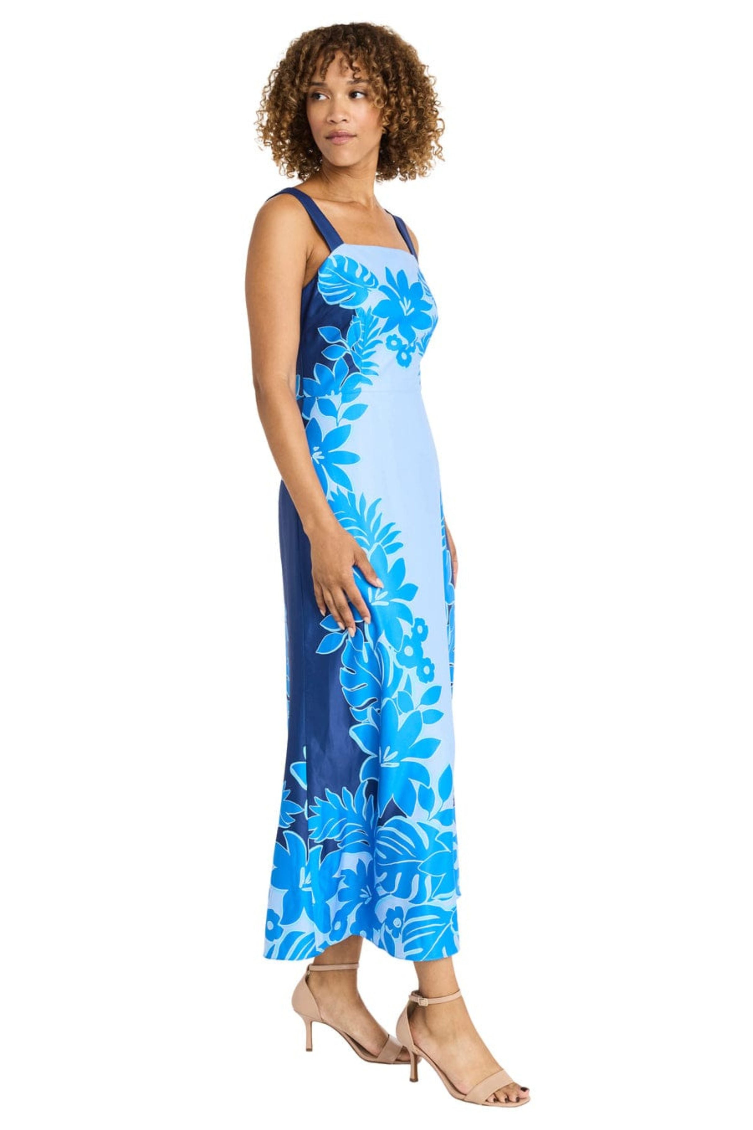 Tropical Floral Navy Blue Sleeveless Floral Print Maxi Dress by Maggy London G6462M
