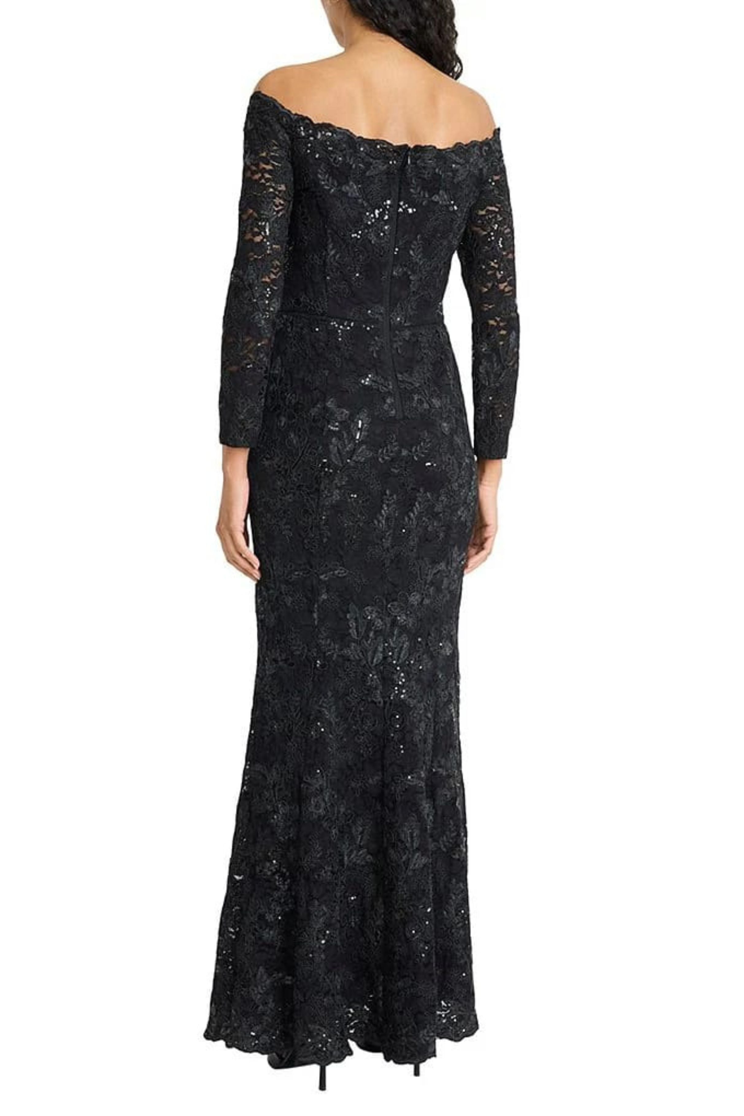 Embroidery Lace Off the Shoulder Black Black Long Sleeve Gown by Maggy London G6748M