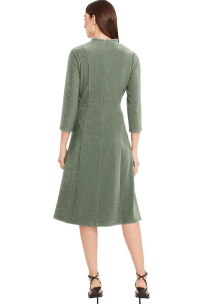 3/4 Sleeve A-Line Thyme V-Neck Pleated Midi Dress by Maggy London G6795M