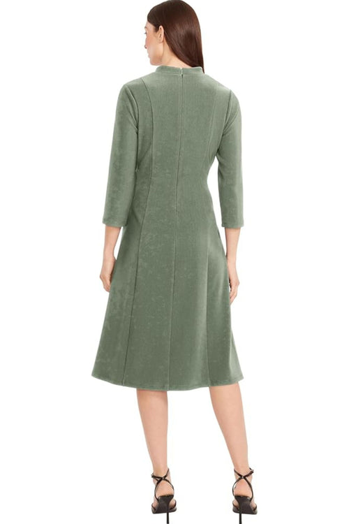 3/4 Sleeve A-Line Thyme V-Neck Pleated Midi Dress by Maggy London G6795M