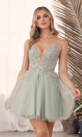 Nox Anabel G785 Short Babydoll Homecoming Dress with Lace Bodice