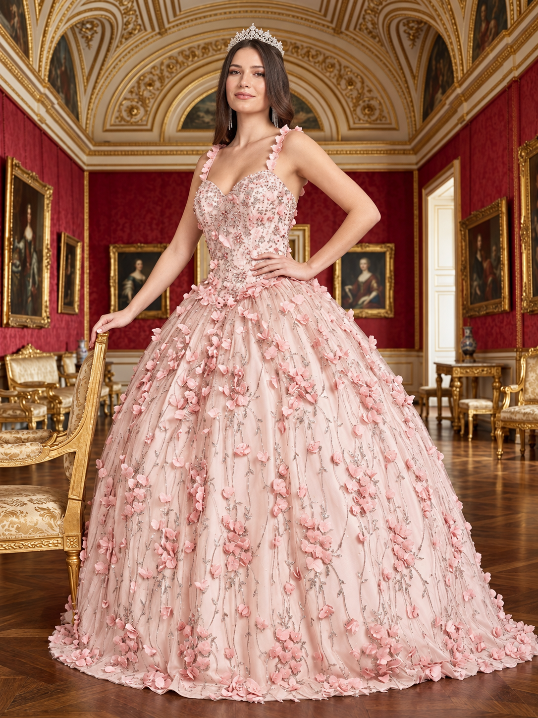 Blush Quinceanera Dress 3D Applique Sleeveless Ball Gown by Elizabeth K GL1959