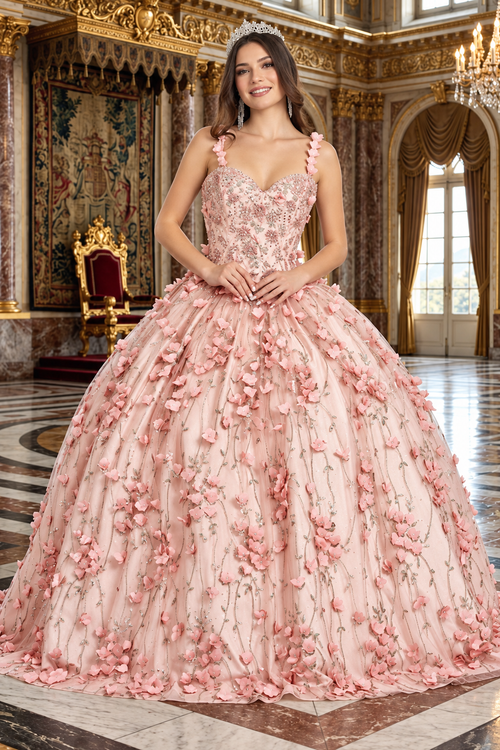 Blush Quinceanera Dress 3D Applique Sleeveless Ball Gown by Elizabeth K GL1959