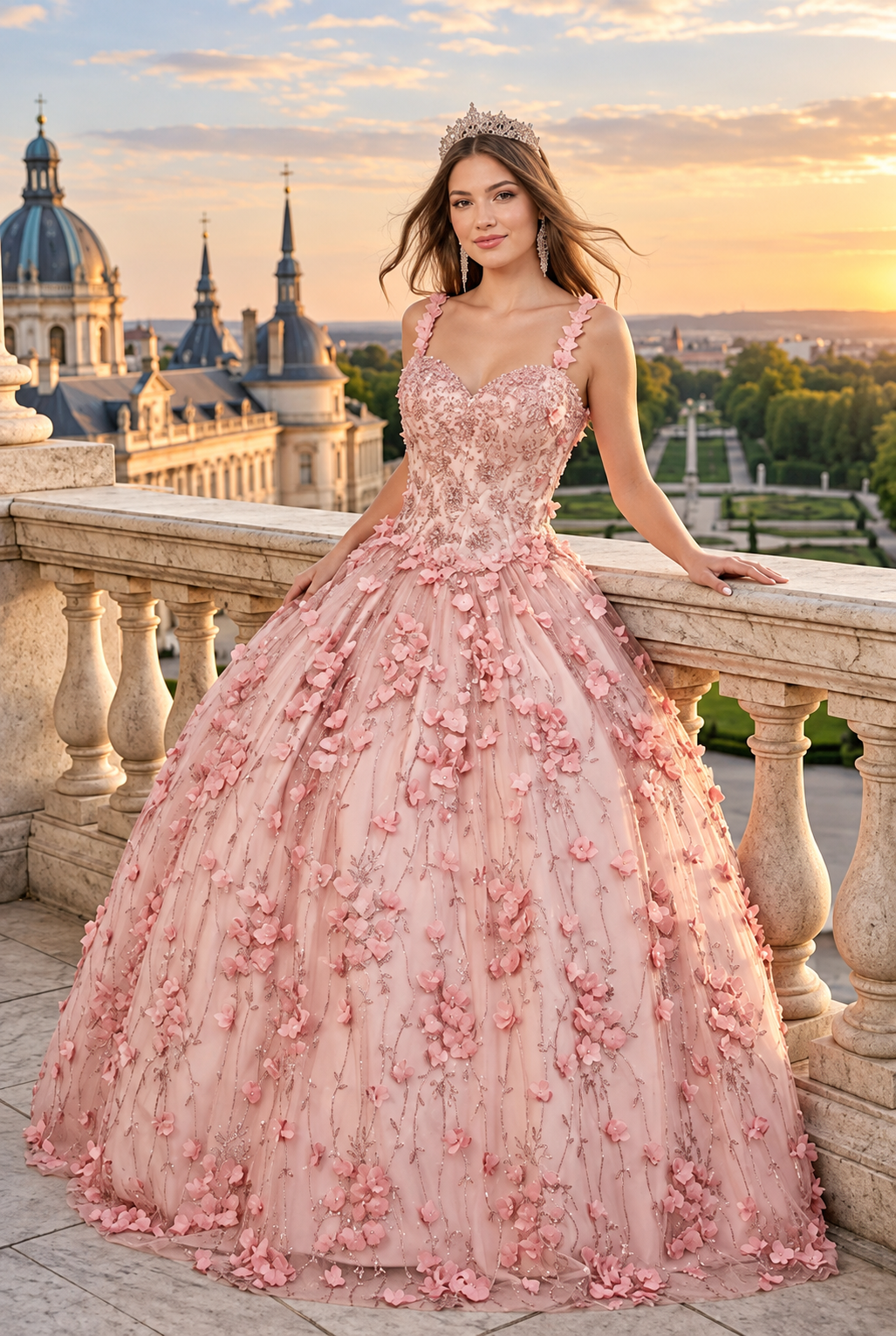 Blush Quinceanera Dress 3D Applique Sleeveless Ball Gown by Elizabeth K GL1959