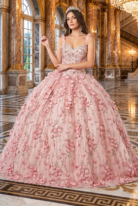 Blush Quinceanera Dress 3D Applique Sleeveless Ball Gown by Elizabeth K GL1959