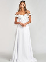 Elizabeth K GL3018 Off Shoulder Floral Chiffon Gown
