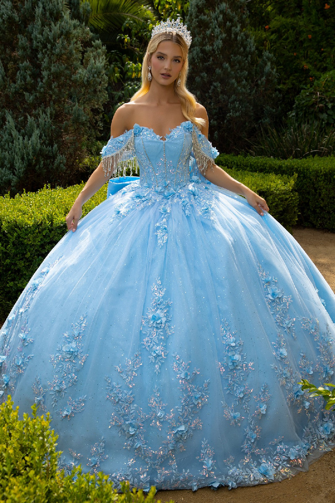 quinceanera dress beaded Dancing Queen 5129 Floral Beaded Sheer Bodice Ball Gown