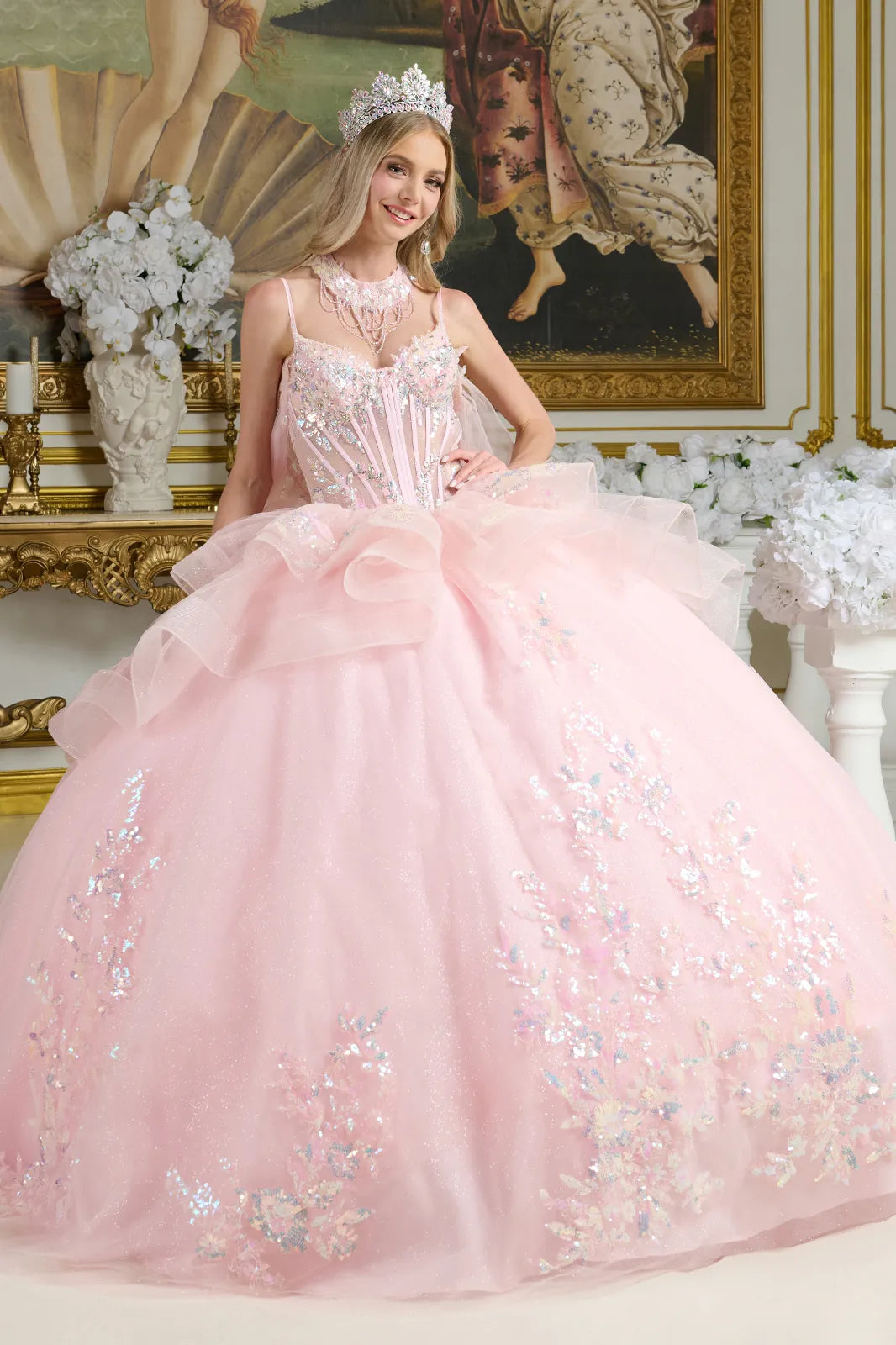 Elizabeth K Sleeveless Cape Ball Gown GL3645
