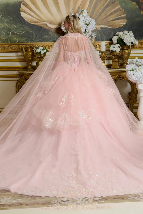 Elizabeth K Sleeveless Cape Ball Gown GL3645