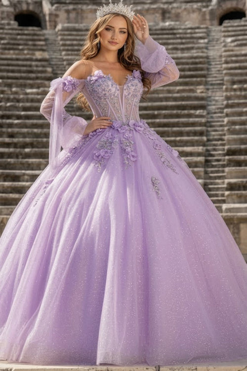 Glitter Quinceanera Dress Bell Sleeve Ball Gown by GLS Gloria GL3486