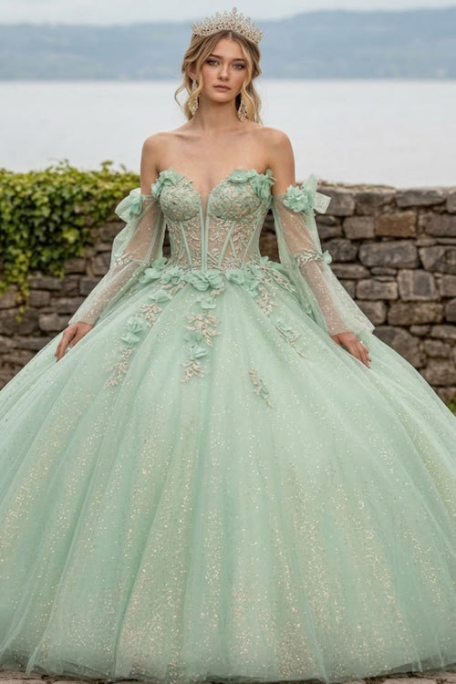 Glitter Quinceanera Dress Bell Sleeve Ball Gown by GLS Gloria GL3486