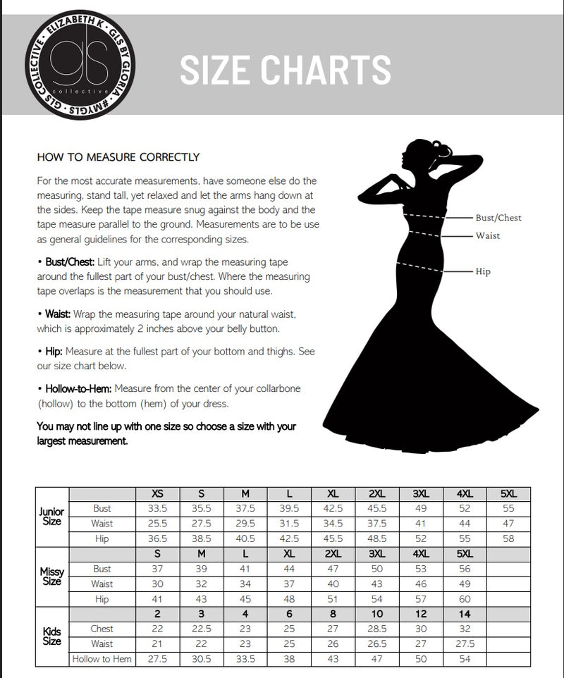 GLS By Gloria Size Chart