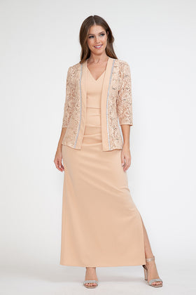 Vestido de madre del novio con cuello en V y chaqueta formal de Lenovia 5293