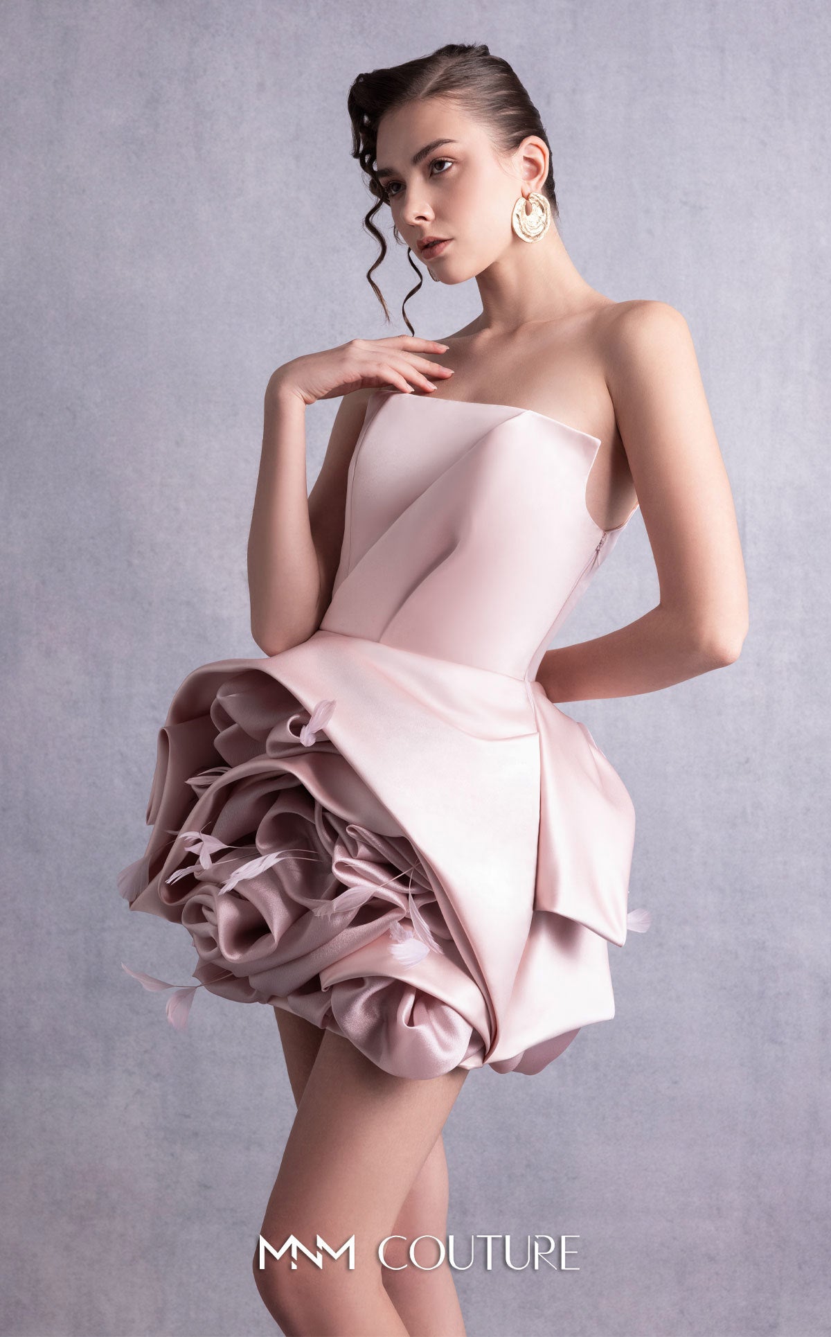 Gaby Charbachi GOS2502 Strapless Ruffled Pink Gown by MNM Couture