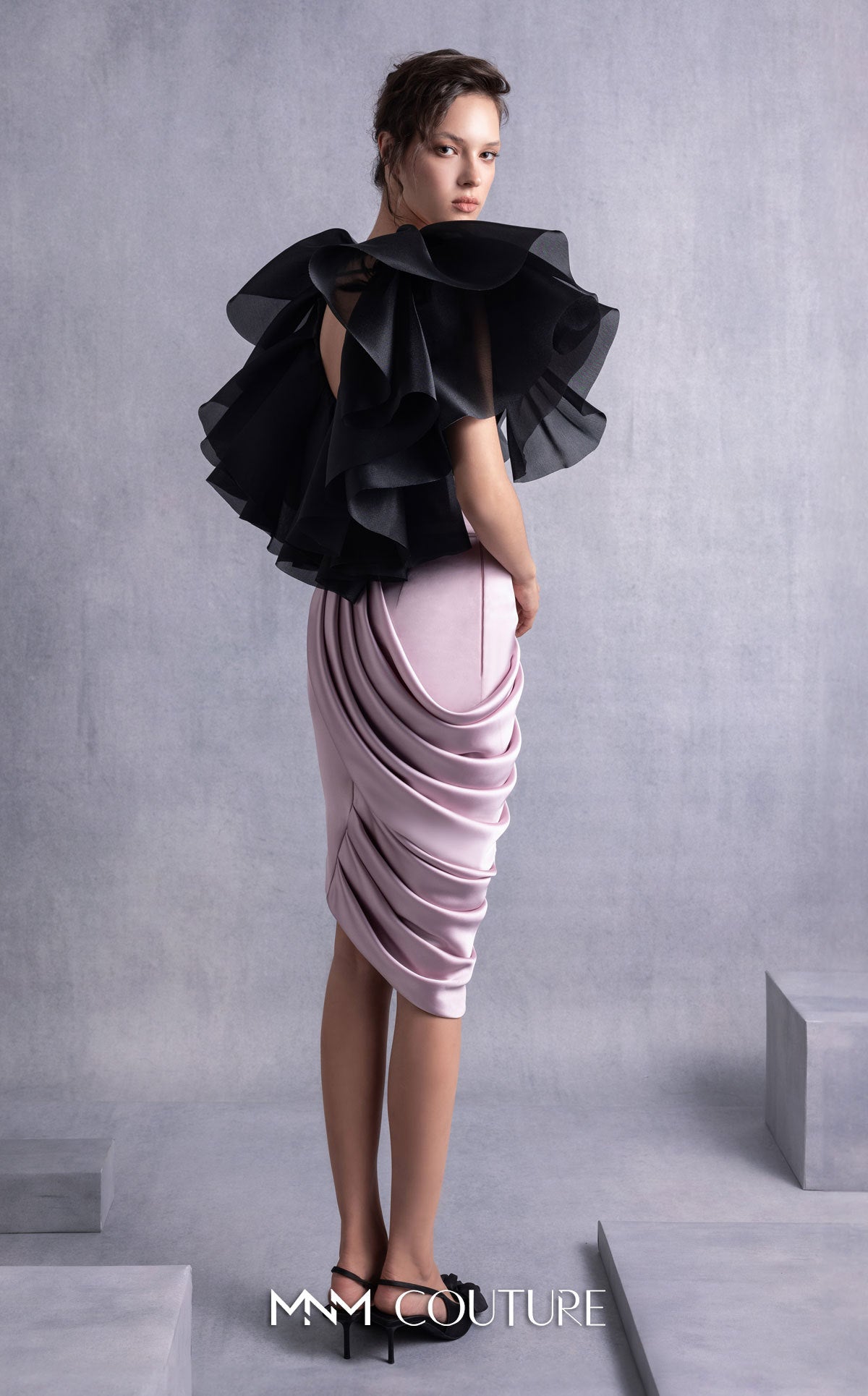 Gaby Charbachi GOS2503 Deep V-Neck Dress with Dramatic Sleeves by MNM Couture